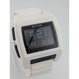 Nixon Base Tide Pro Digital Watch Men 44mm Case White Silicone- New Battery